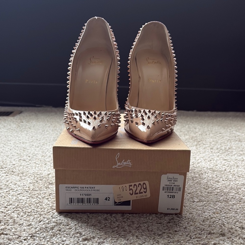 Christian Louboutin ESCARPIC 100 Patent|Rose Gold Studded Heels